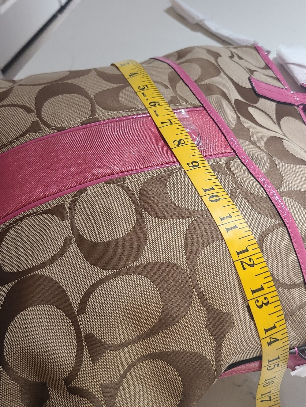 COACH Signature Stripe Khaki/Mulberry Pink Tote Bag Crossbody Purse NWT - Picture 12 of 12